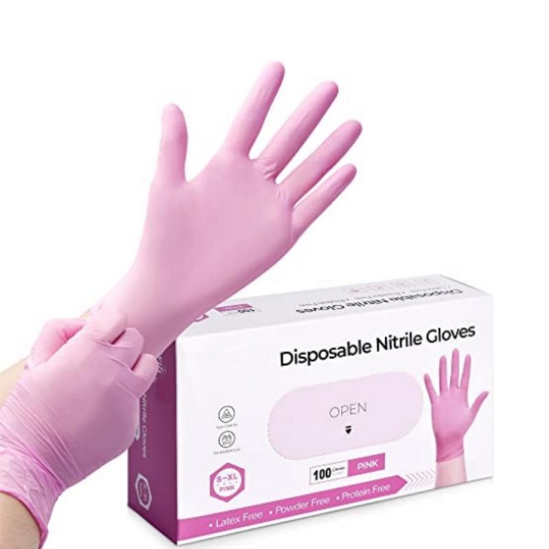 Garden Gloves - Rosa Nitril-Einweghandschuhe für Haushaltsreinigung, Arbeit, Küche,