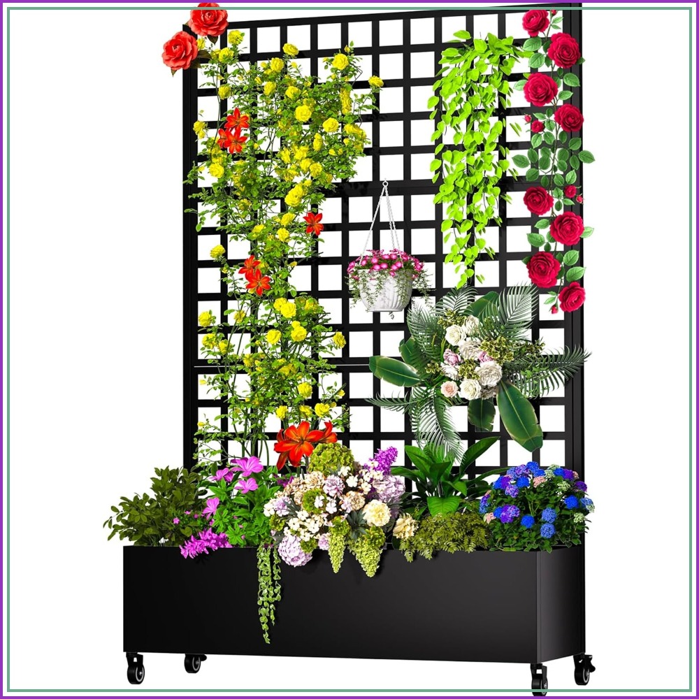 Raised Garden Bed - Verzinktes Metall-Hochbeet mit Rankgitter und Sichtschutz,