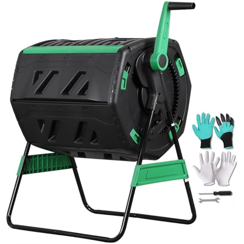 Compost Bin - 53-Gallonen-Doppelschicht-Kompostbehälter mit drehbarem Behälter, ergonomischem Vollkreis-Kurbelgriff,