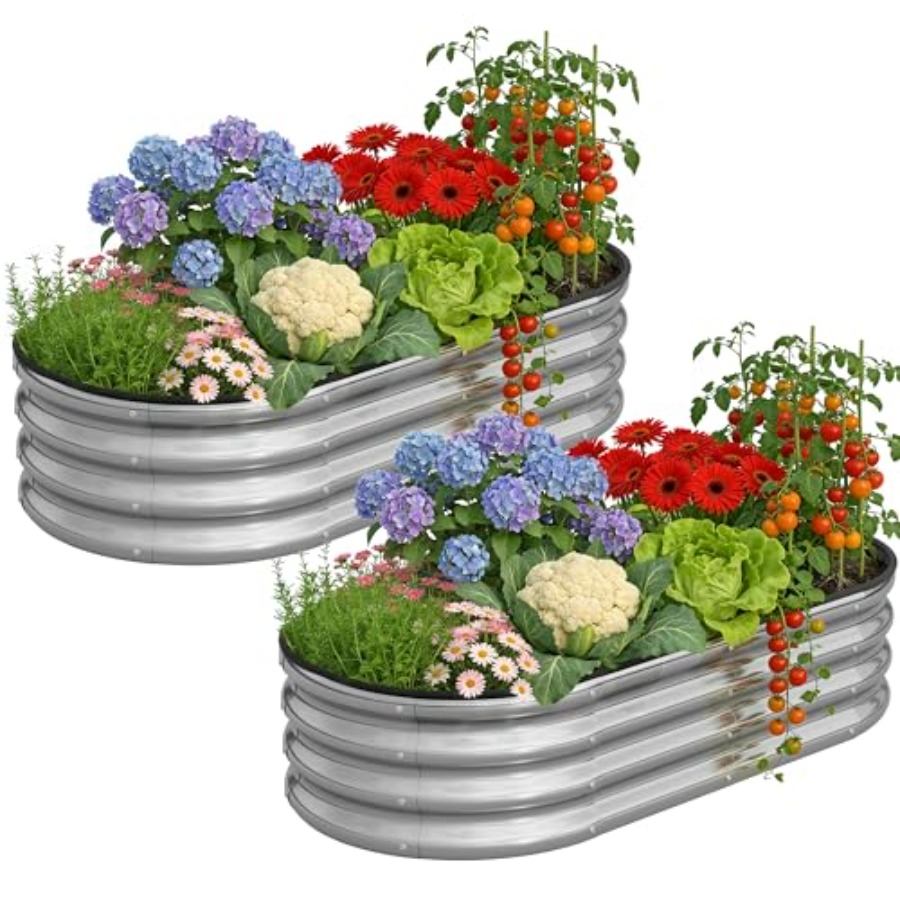 Raised Garden Bed - Ovales großes Hochbeet-Set aus verzinktem Metall